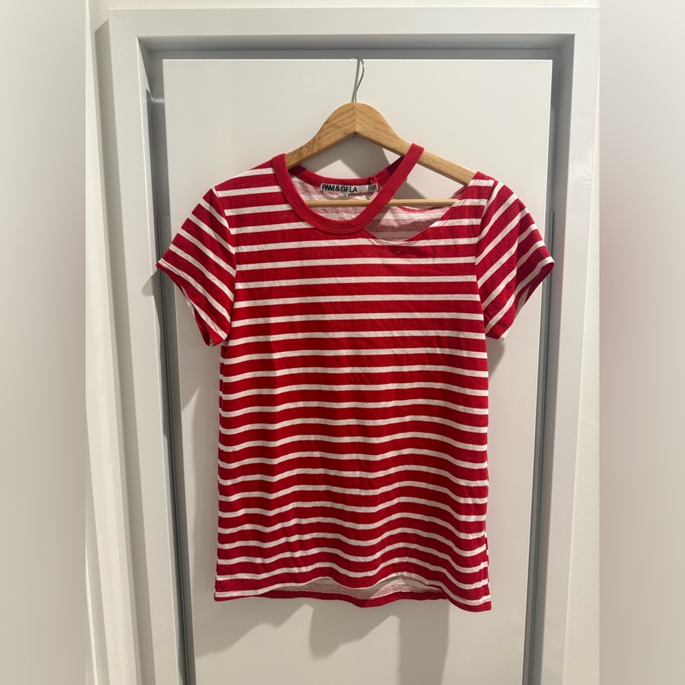 Pam & Gela Red and White Striped Tee